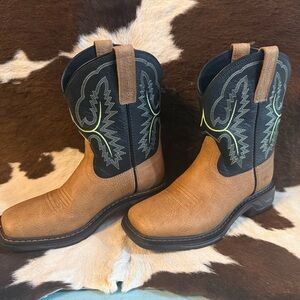 Ariat Kids Boots in Tan and Black with Green Stitching